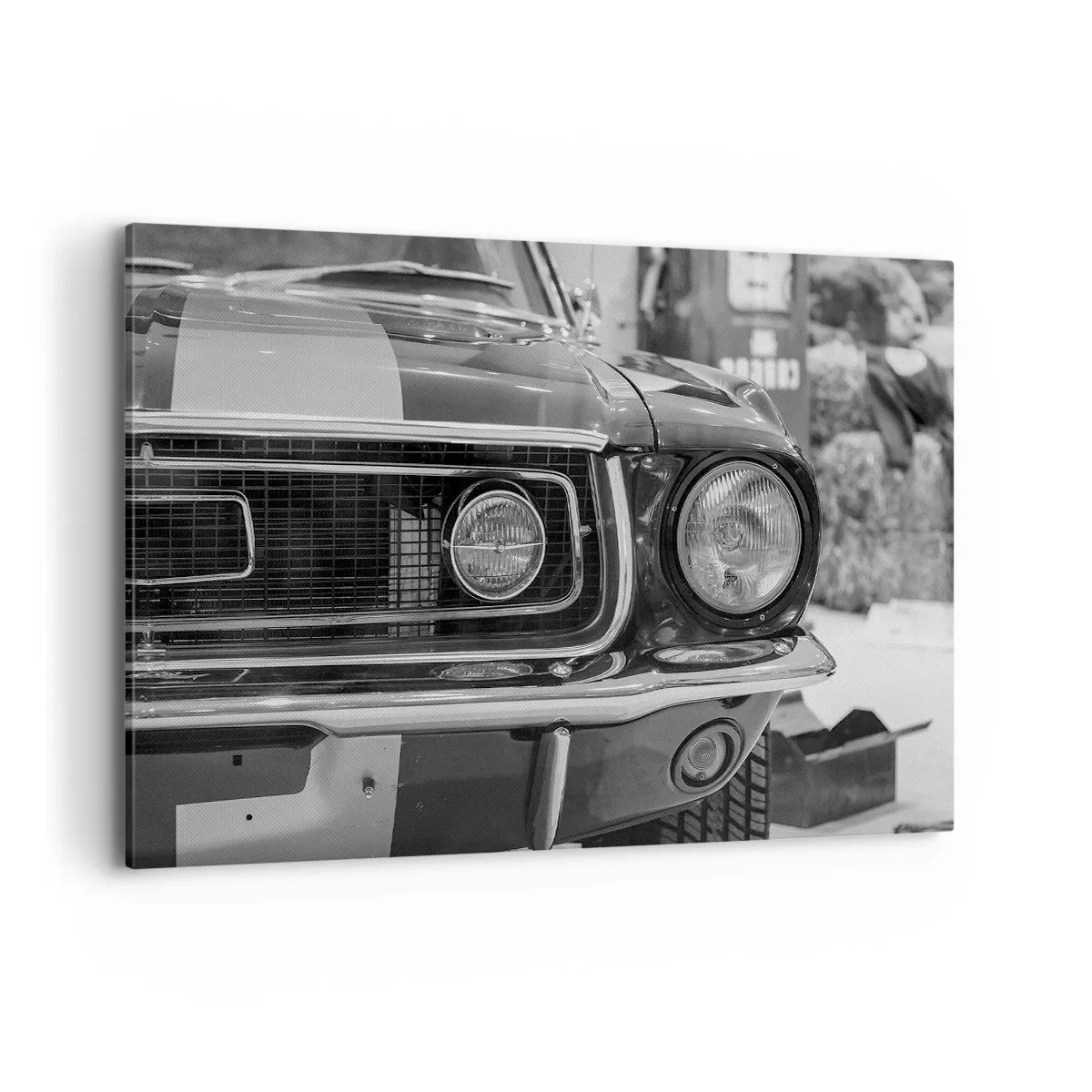 Quadro su tela - Stampe su Tela - Cofano di un'auto classica in bianco e nero - 120x80cm - A rotta di collo - Decorazione murale moderna per soggiorno e camera da letto ARTTOR