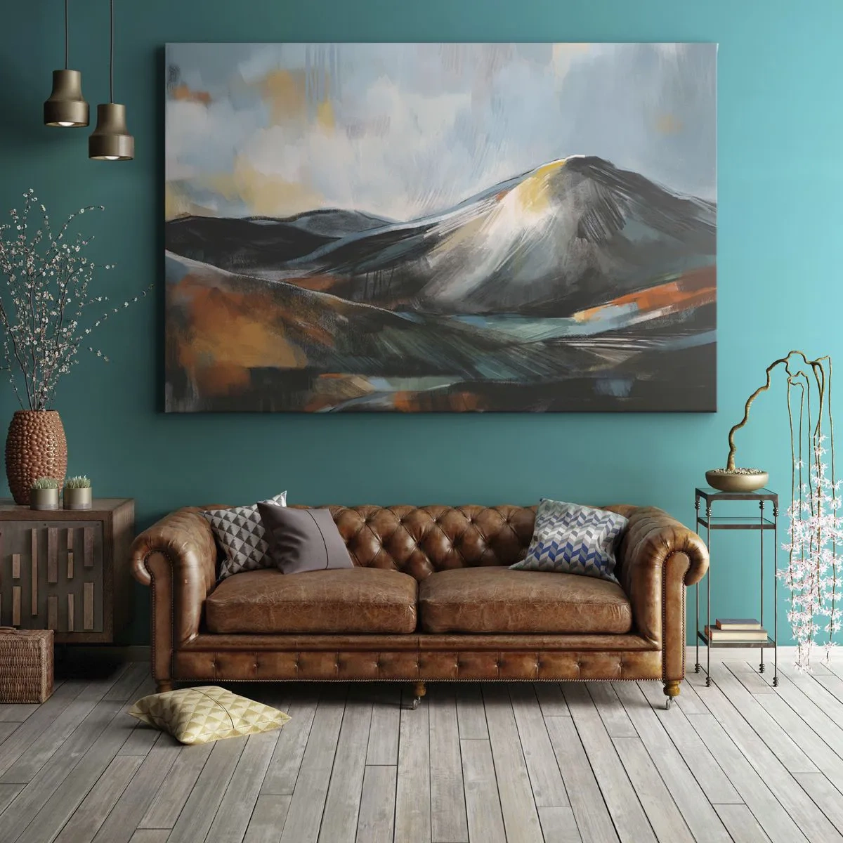 Quadro su tela - Stampe su Tela - Paesaggio montano astratto in tonalità calde - 100x70cm - Aspri e belli - Decorazione murale moderna per soggiorno e camera da letto ARTTOR