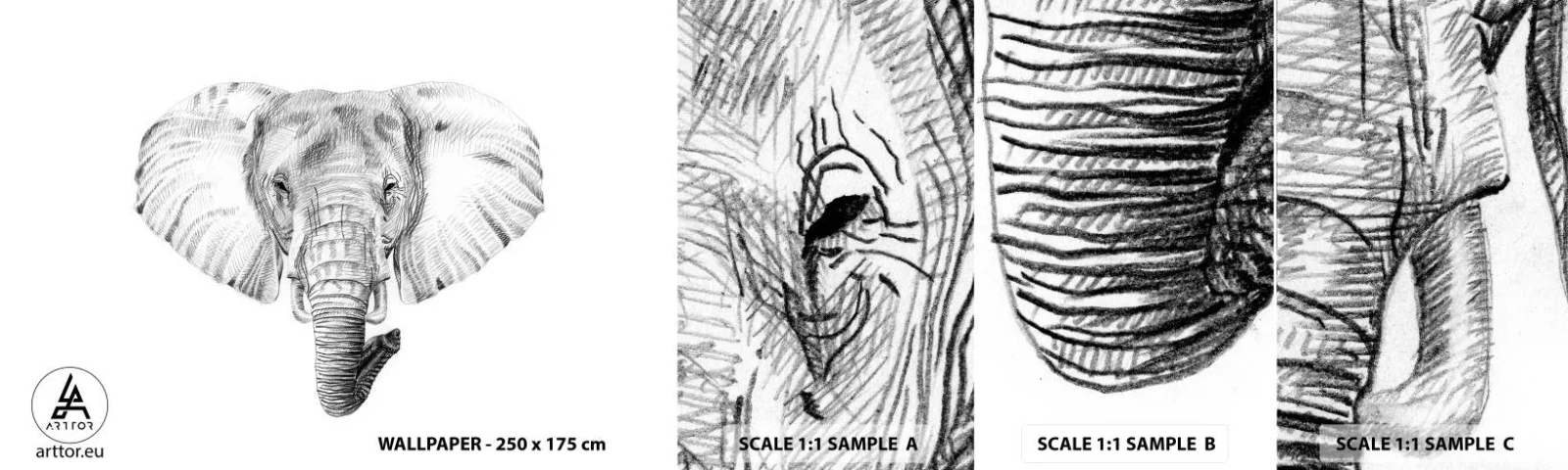 Campione Di Fotomurale Standard Eco - C'era un volta un elefante - Animali, Elefante, Grafica - 100x30 cm