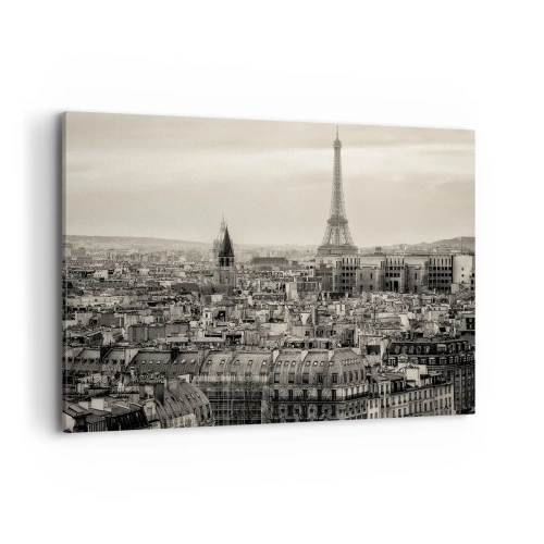 Quadro su tela - Stampe su Tela - Panorama di Parigi con la Torre Eiffel in tonalità seppia - 120x80cm - Sui tetti di Parigi - Decorazione murale moderna per soggiorno e camera da letto ARTTOR