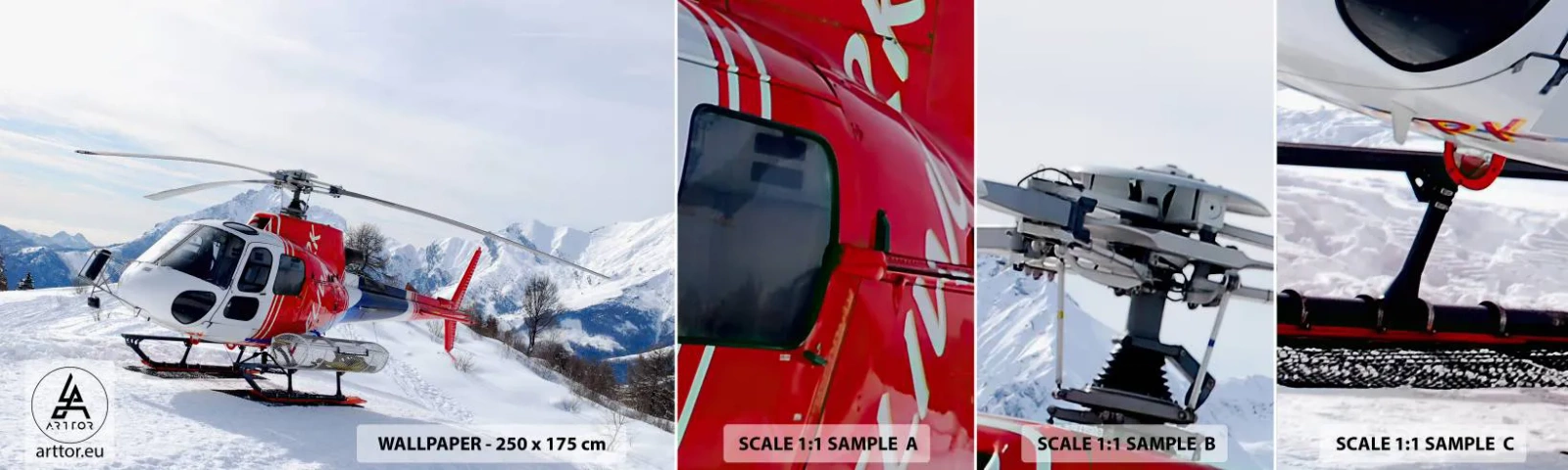 Campione Di Fotomurale Standard Eco - Sempre pronto - Elicottero, Paesaggio, Alpi - 100x30 cm