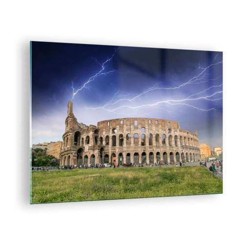 Quadro su vetro - Il Colosseo a Roma durante un temporale - 70x50cm - Arena di combattimenti - Decorazione murale moderna per soggiorno e camera da letto ARTTOR