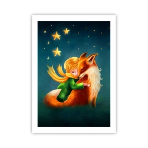 Poster - Una figura con una volpe in uno scenario magico di stelle - 50x70cm - Il piccolo principe - Decorazione murale moderna per soggiorno e camera da letto ARTTOR