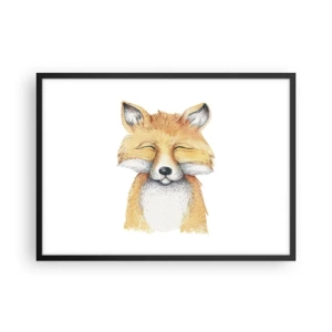 Poster in cornice nera - Una volpe acquerello con un sorriso in stile minimalista - 70x50cm - Umore da volpe - Decorazione murale moderna per soggiorno e camera da letto ARTTOR