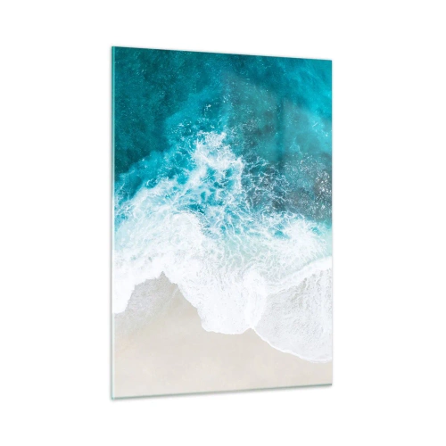Quadro su vetro - Ripresa aerea delle onde del mare che si infrangono sulla riva - 50x70cm - Morbidezza naturale - Decorazione murale moderna per soggiorno e camera da letto ARTTOR
