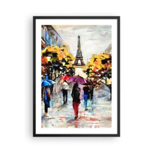 Poster in cornice nera - La Torre Eiffel in un paesaggio autunnale con ombrelli colorati - 50x70cm - Bella soprattutto d'autunno - Decorazione murale moderna per soggiorno e camera da letto ARTTOR