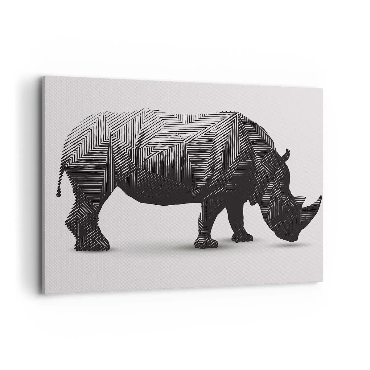 Quadro su tela - Stampe su Tela - Silhouette grafica di un rinoceronte in un motivo bianco e nero - 100x70cm - La bellezza geometrica della natura - Decorazione murale moderna per soggiorno e camera da letto ARTTOR