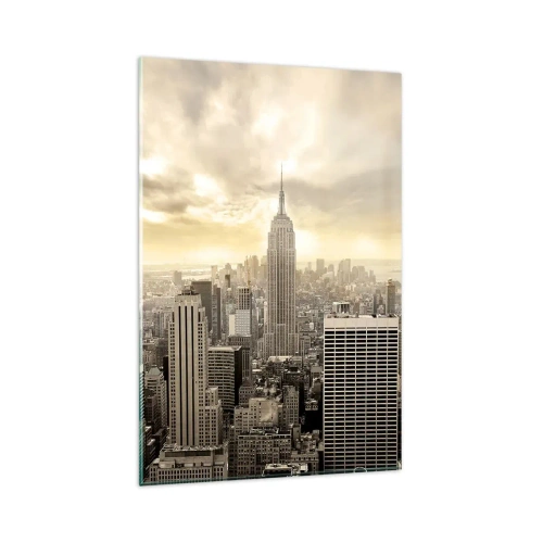 Quadro su vetro - Panorama della città con vista sull'Empire State Building - 80x120cm - New York in grigio - Decorazione murale moderna per soggiorno e camera da letto ARTTOR