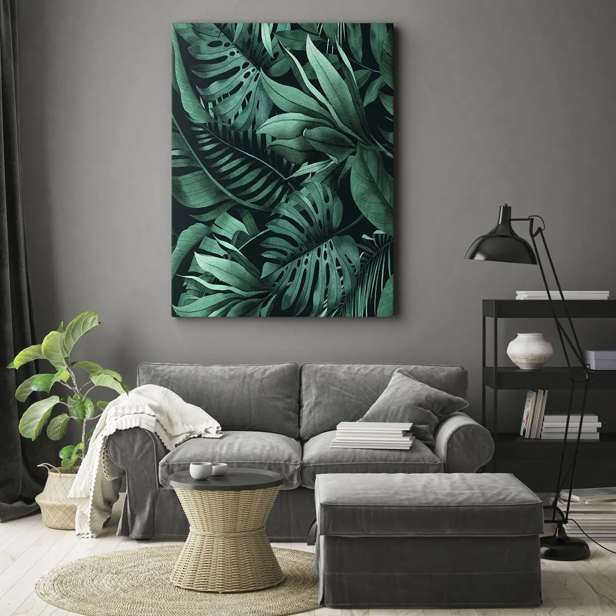 Quadro su tela - Stampe su Tela - Foglie tropicali in tonalità di verde intenso - 50x70cm - Dal profondo del verde tropicale - Decorazione murale moderna per soggiorno e camera da letto ARTTOR