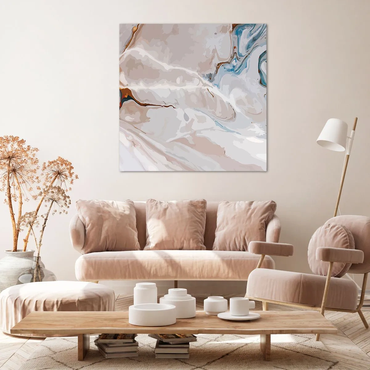 Quadro su tela - Stampe su Tela - Meandri blu sotto il bianco - 60x60 cm