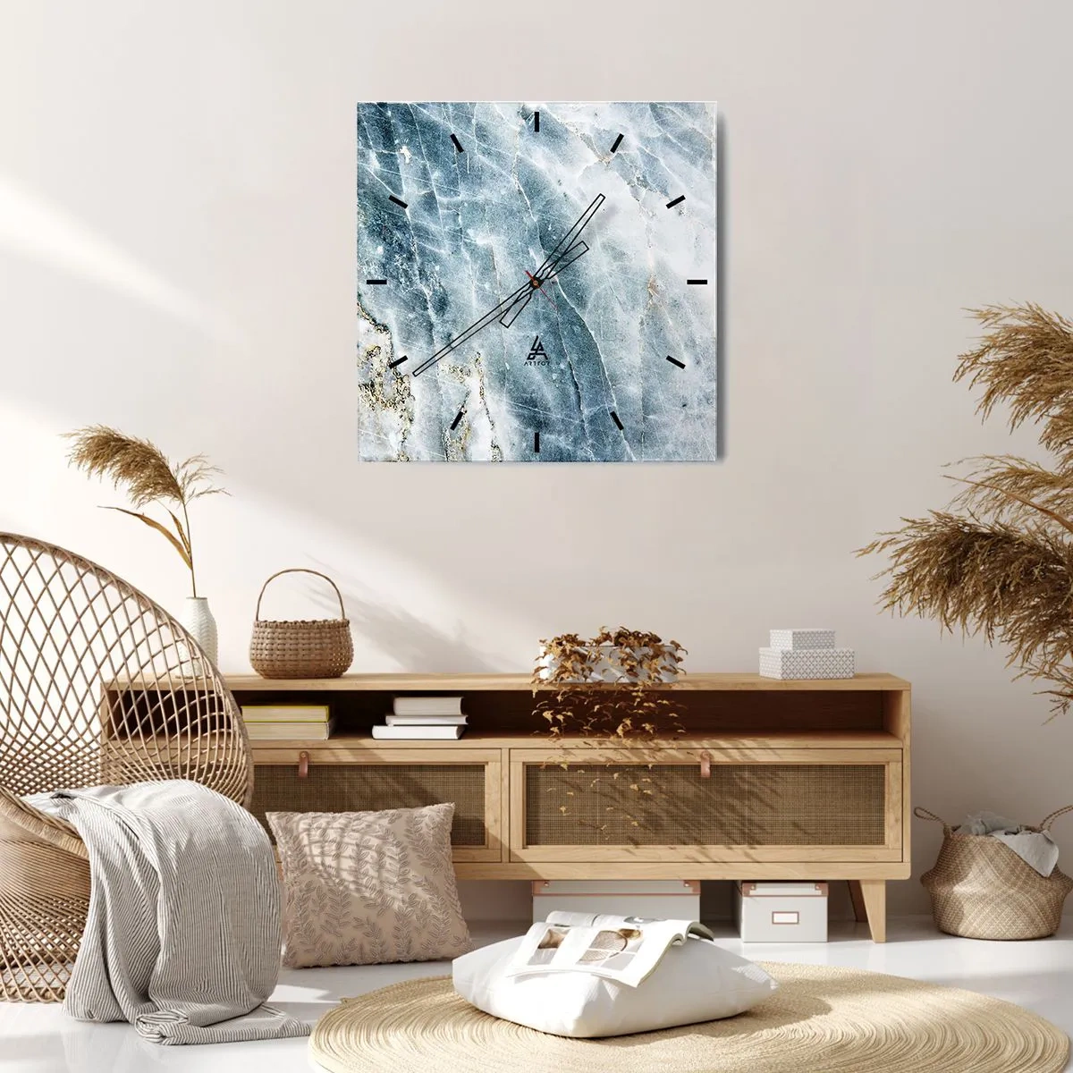 Orologio da parete - Orologio in Vetro - Texture marmorea nei toni del blu e del bianco - 30x30cm - Mondo di ghiaccio - Decorazione murale moderna per soggiorno e camera da letto ARTTOR