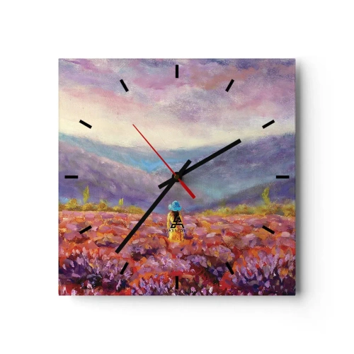 Orologio da parete - Orologio in Vetro - Nel mondo di lavanda - 40x40 cm