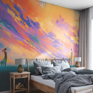 Fotomurali Premium Sand - Una scena romantica sotto un cielo pittoresco - 100x70cm - Forza di attrazione - Decorazione murale moderna per soggiorno e camera da letto ARTTOR