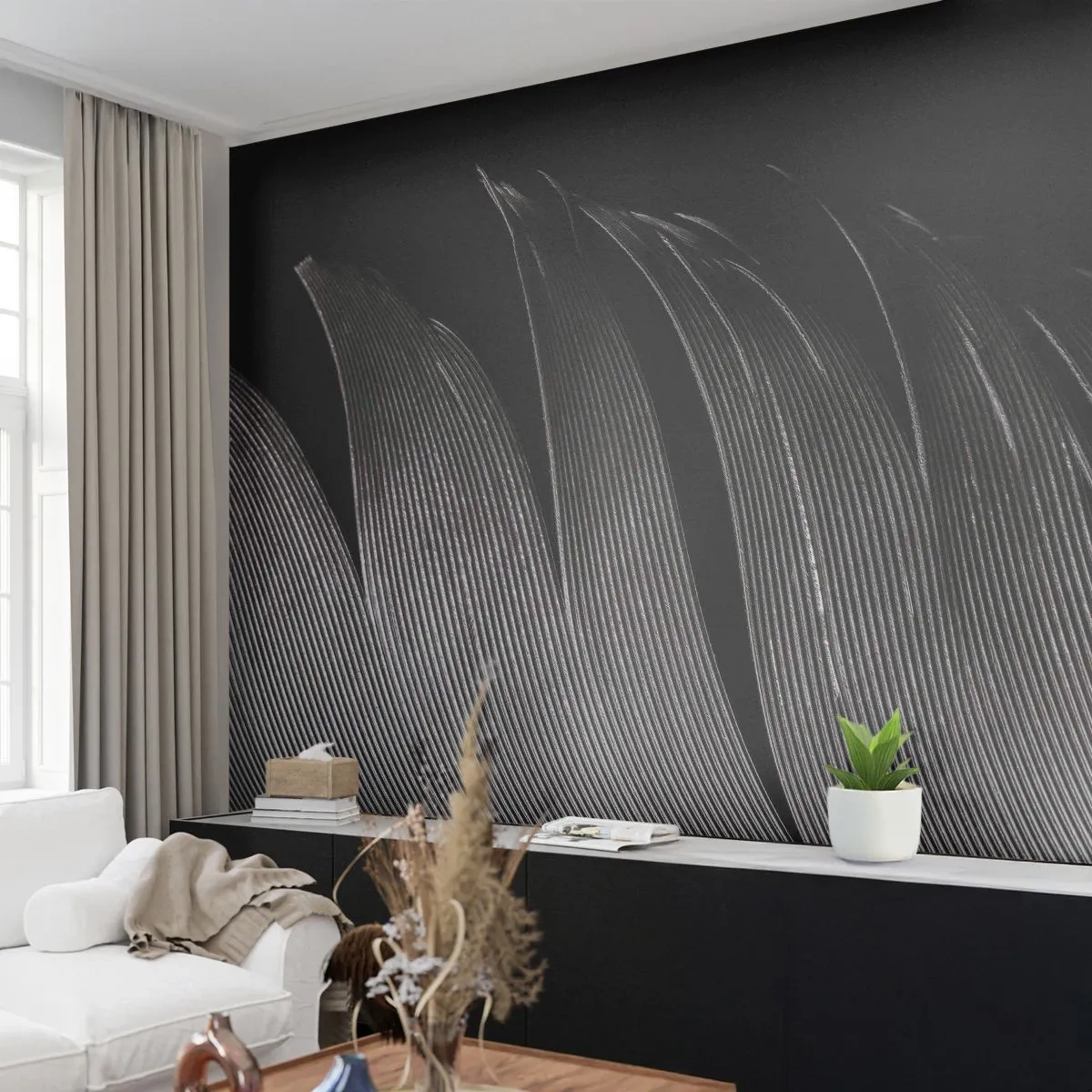 Fotomurali Standard Eco - Piuma: struttura meravigliosa - Penna, Minimalismo, Leggerezza - 350x256 cm