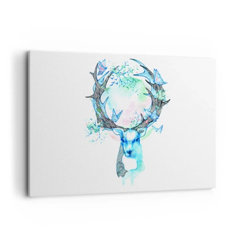 Quadro su tela - Stampe su Tela - Una grafica stravagante di un cervo con un motivo naturale e a farfalla - 120x80cm - La forza e la delicatezza della natura - Decorazione murale moderna per soggiorno e camera da letto ARTTOR