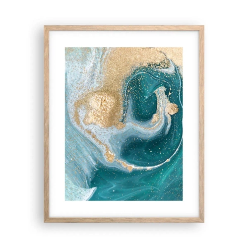 Poster in cornice rovere chiaro - Vortice di oro e turchese - 40x50 cm