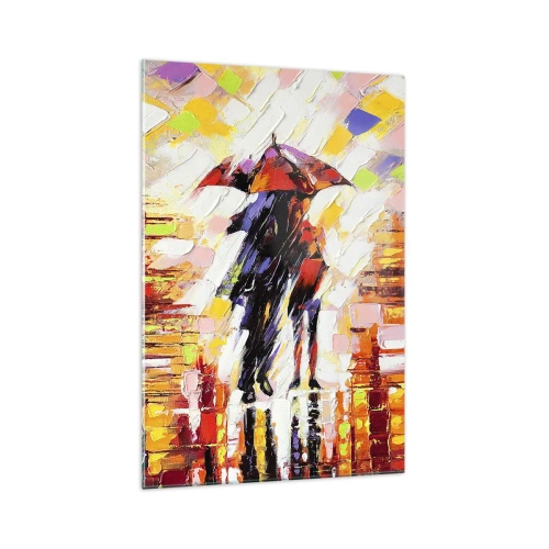 Quadro su vetro - Una scena astratta di una passeggiata sotto un ombrello in una notte piovosa. - 70x100cm - Insieme nella notte e nella pioggia - Decorazione murale moderna per soggiorno e camera da letto ARTTOR