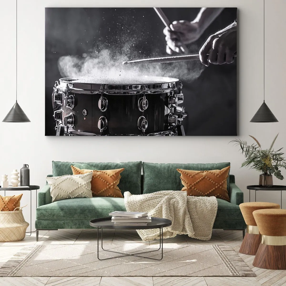 Quadro su tela - Stampe su Tela - Colpire il rullante con le bacchette con effetto polvere - 70x50cm - Il polso della musica - Decorazione murale moderna per soggiorno e camera da letto ARTTOR