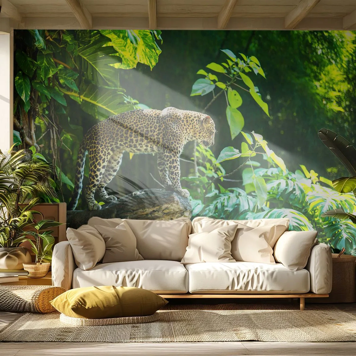 Fotomurali Premium Canvas - A caccia? - Giungla, leopardo, Tropici - 450x315 cm