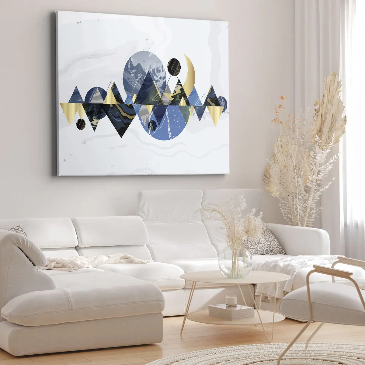 Quadro su tela - Stampe su Tela - Motivi geometrici astratti con motivi montani - 120x80cm - Paesaggio geometrico - Decorazione murale moderna per soggiorno e camera da letto ARTTOR