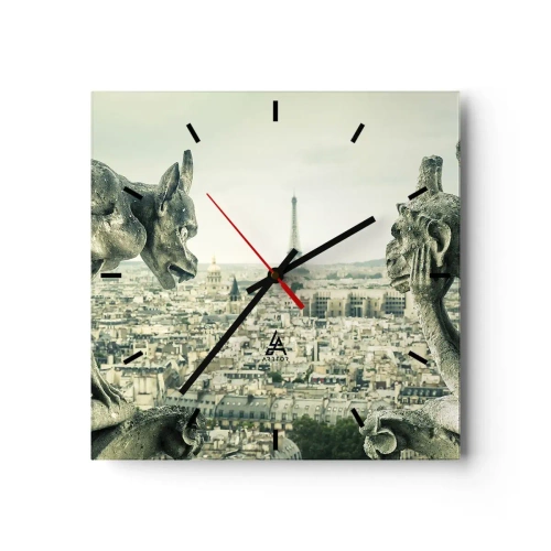 Orologio da parete - Orologio in Vetro - Gargoyle che dominano lo skyline di Parigi e la Torre Eiffel - 30x30cm - Chiacchierate parigine - Decorazione murale moderna per soggiorno e camera da letto ARTTOR