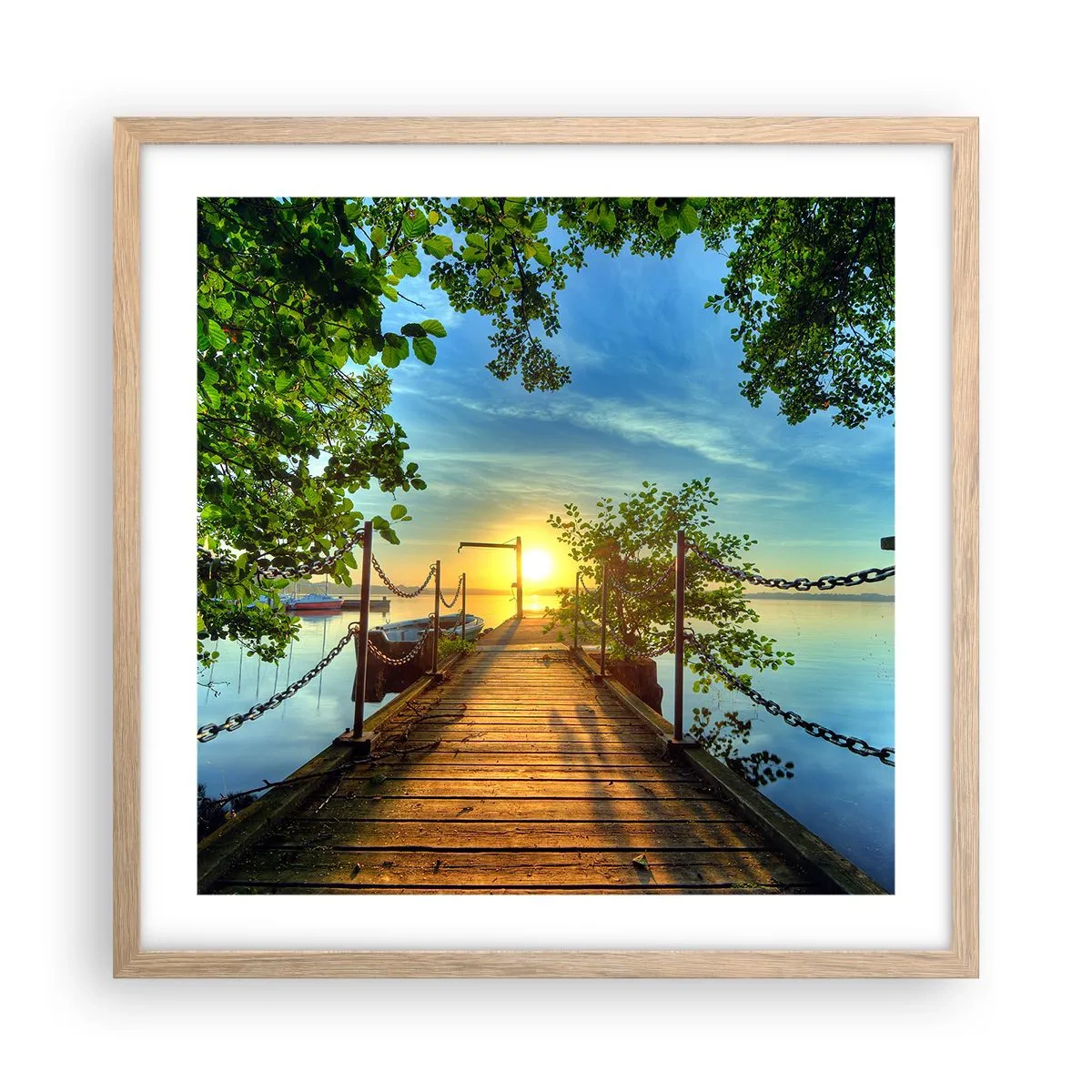 Poster in cornice rovere chiaro - Tramonto sul lago - 50x50 cm