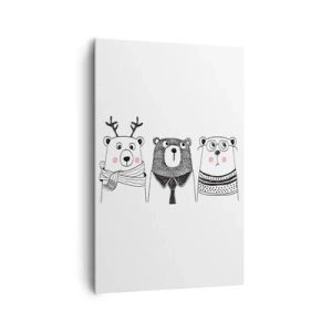 Quadro su tela - Stampe su Tela - Tre orsi divertenti in stile minimalista - 80x120cm - Orso, orsetto e orsino - Decorazione murale moderna per soggiorno e camera da letto ARTTOR