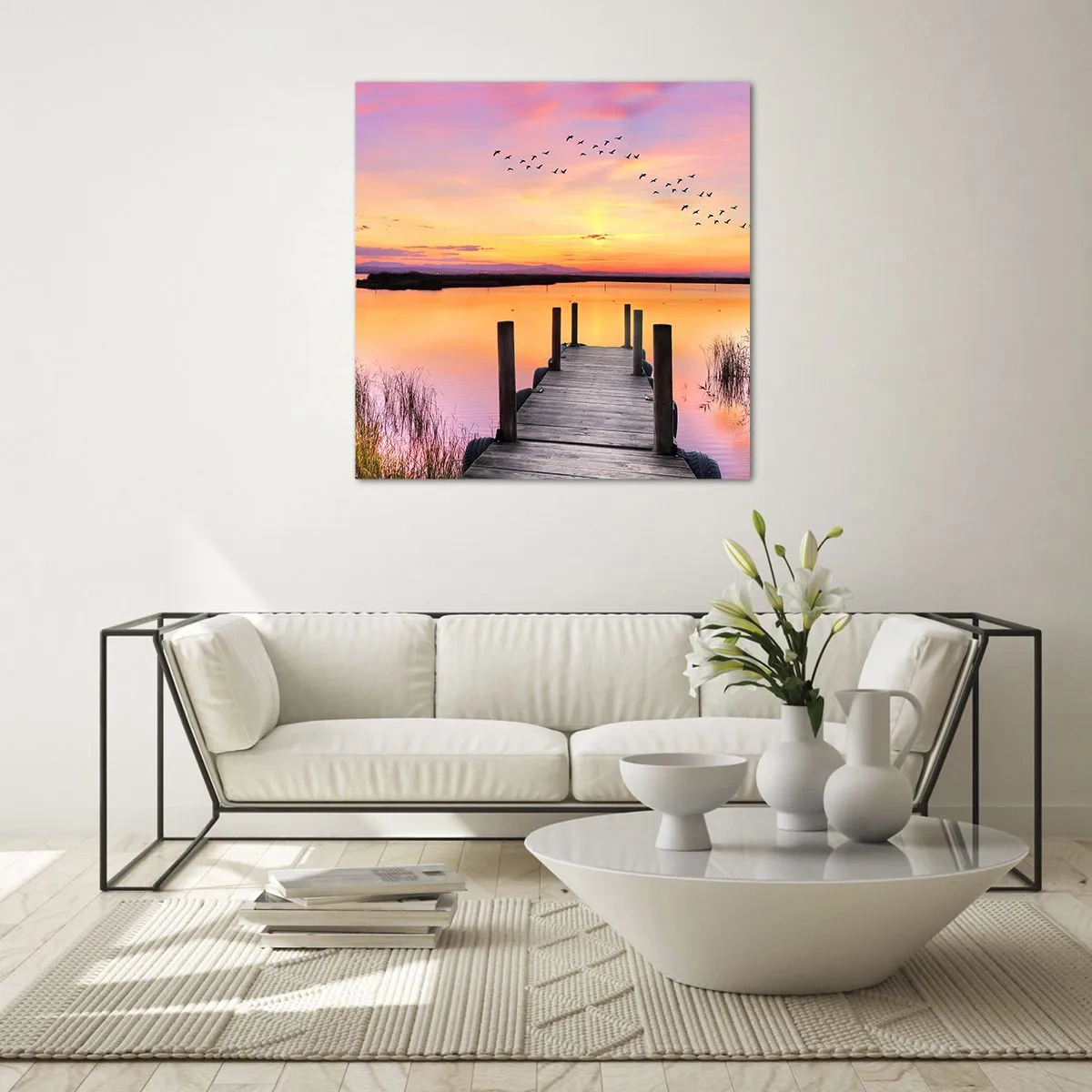 Quadro su vetro - Alba viola e silenziosa - 70x70 cm