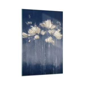 Quadro su vetro - Delicati fiori su sfondo blu - 70x100cm - Come petali al vento - Decorazione murale moderna per soggiorno e camera da letto ARTTOR