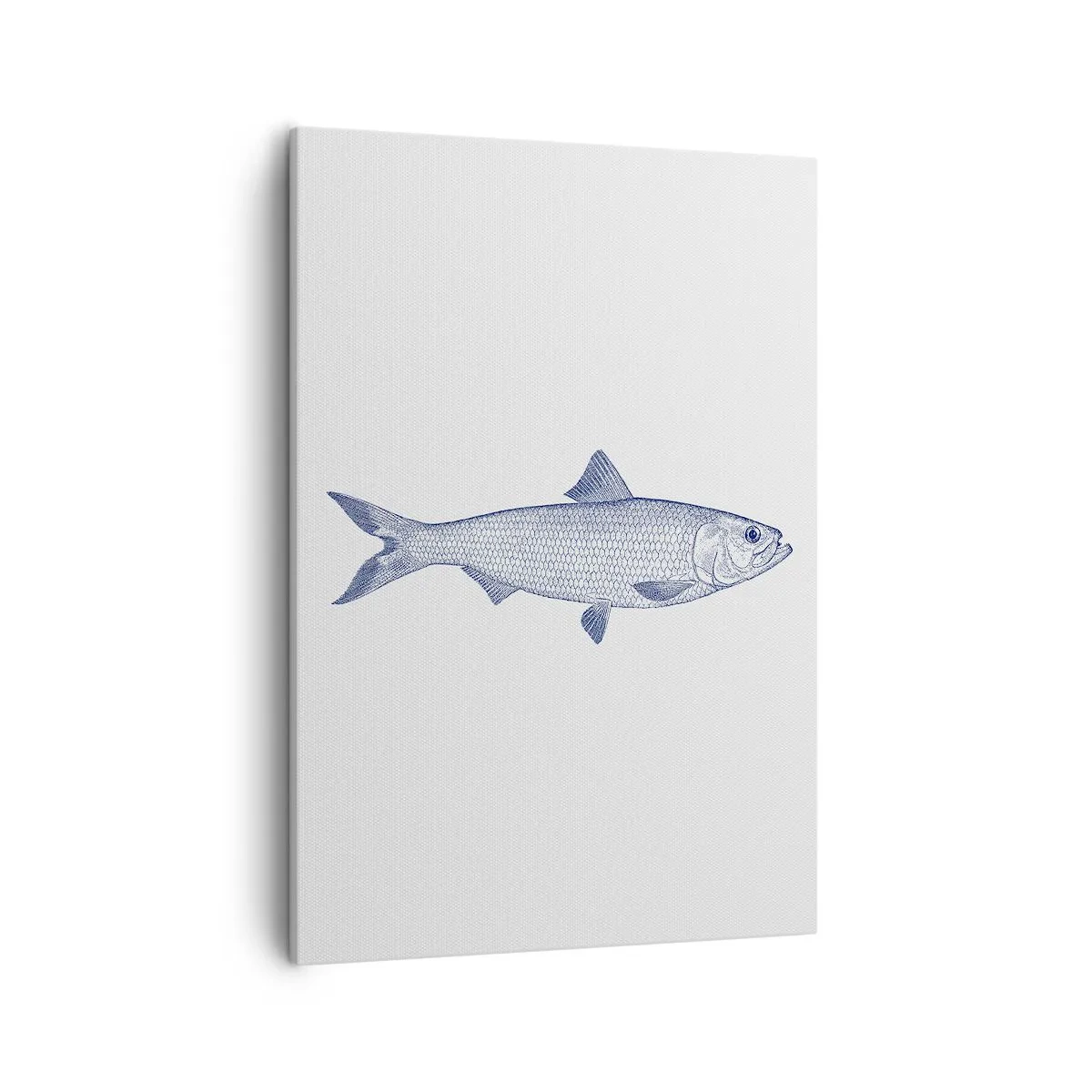 Quadro su tela - Stampe su Tela - Illustrazione di un pesce nei toni del blu su uno sfondo chiaro - 50x70cm - Un saluto dai mari del nord - Decorazione murale moderna per soggiorno e camera da letto ARTTOR