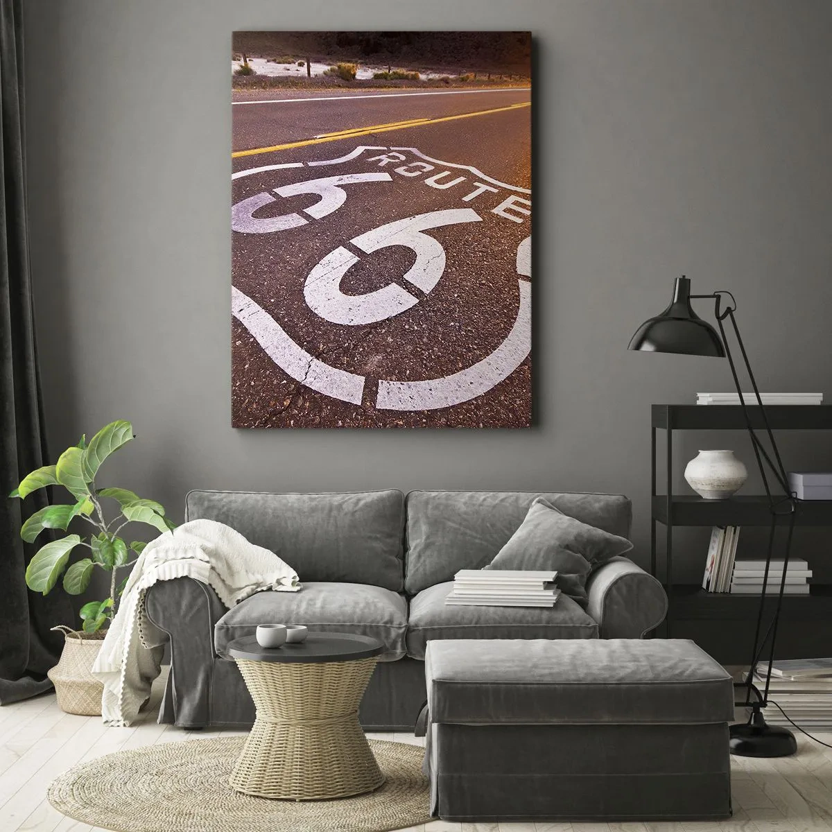 Quadro su tela - Stampe su Tela - Route 66 al tramonto - 70x100cm - La mitica Route 66 - Decorazione murale moderna per soggiorno e camera da letto ARTTOR