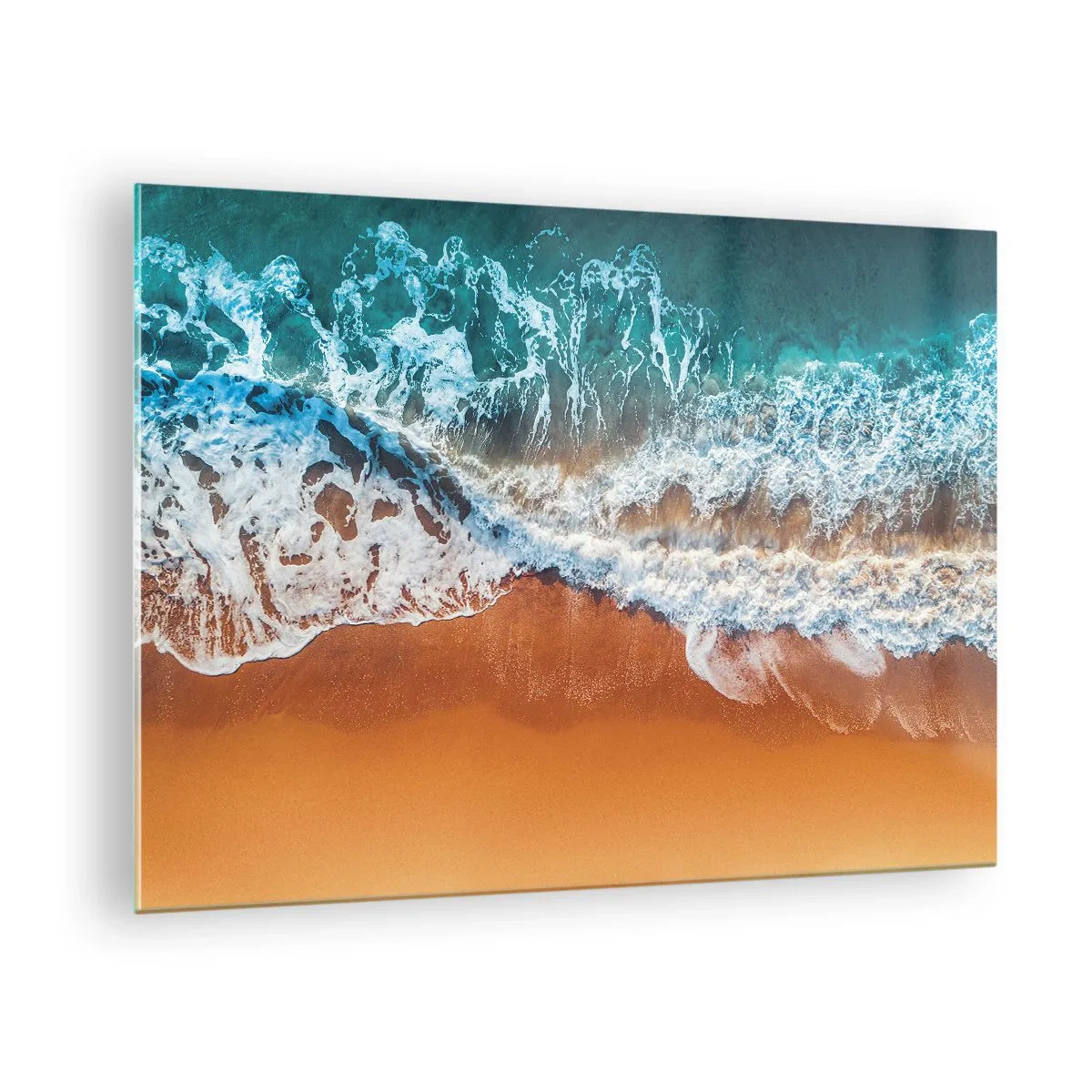Quadro su vetro - Una vista a volo d'uccello delle onde dell'oceano che si infrangono contro la riva - 70x50cm - Sempre in coppia - Decorazione murale moderna per soggiorno e camera da letto ARTTOR