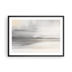 Poster in cornice nera - Un paesaggio delicato nei toni del grigio e del beige - 70x50cm - Orizzonte trasognato - Decorazione murale moderna per soggiorno e camera da letto ARTTOR