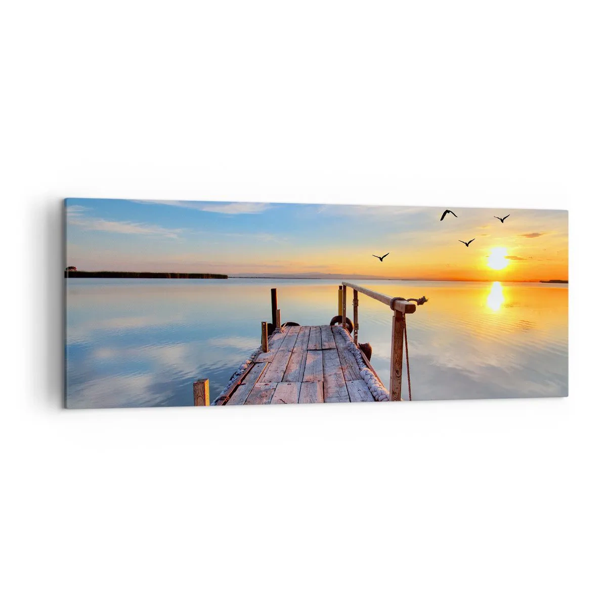 Quadro su tela - Stampe su Tela - Molo di legno al tramonto su un lago calmo - 140x50cm - Camminando verso il sole - Decorazione murale moderna per soggiorno e camera da letto ARTTOR