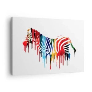 Quadro su tela - Stampe su Tela - Zebra astratta in colori vivaci con effetto vernice - 70x50cm - Non solo bianco e nero - Decorazione murale moderna per soggiorno e camera da letto ARTTOR