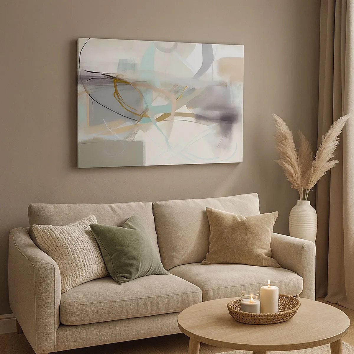 Quadro su tela - Stampe su Tela - Astrazione pastello con linee delicate - 70x50cm - Astrazione nebulosa - Decorazione murale moderna per soggiorno e camera da letto ARTTOR