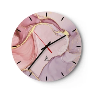 Orologio da parete - Orologio in Vetro - Orologio astratto con accenti rosa e oro - 30x30cm - La carezza dei colori - Decorazione murale moderna per soggiorno, cucina e camera da letto ARTTOR