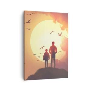 Quadro su tela - Stampe su Tela - Figure sullo sfondo del sole al tramonto - 50x70cm - Faccia a faccia con il sole - Decorazione murale moderna per soggiorno e camera da letto ARTTOR