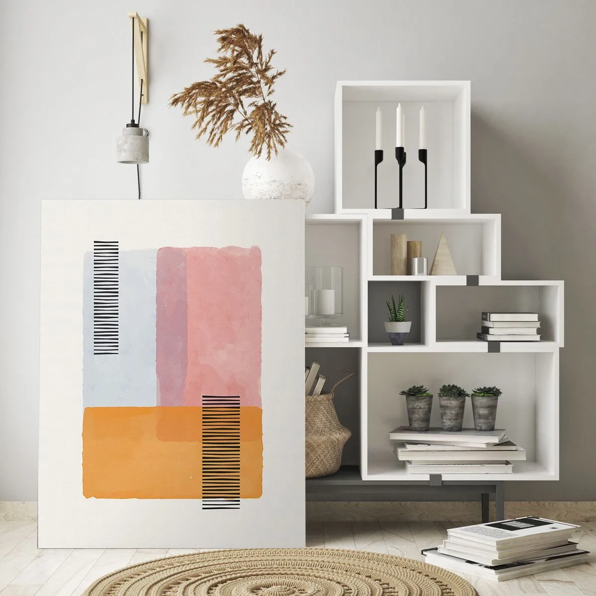 Quadro su vetro - Rettangoli astratti con linee in stile minimalista - 50x70cm - Da un angolo all'altro - Decorazione murale moderna per soggiorno e camera da letto ARTTOR