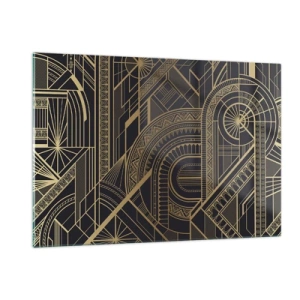 Quadro su vetro - Motivo geometrico Art Déco in oro e nero - 120x80cm - Concetti, idee, progetti - Decorazione murale moderna per soggiorno e camera da letto ARTTOR