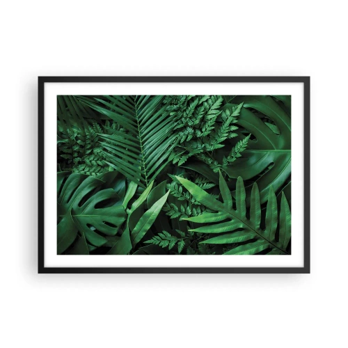 Poster in cornice nera - Foglie tropicali verdi in una composizione densa e naturale - 70x50cm - Avvolti nel verde - Decorazione murale moderna per soggiorno e camera da letto ARTTOR