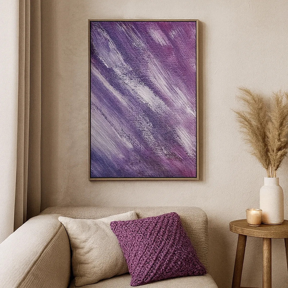 Quadro su tela - Stampe su Tela - Pennellate astratte nei toni del viola e del rosa - 50x70cm - Quando soffia il vento solare - Decorazione murale moderna per soggiorno e camera da letto ARTTOR