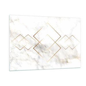 Quadro su vetro - Rombi geometrici dorati su sfondo di marmo bianco - 120x80cm - Vista sull'infinito - Decorazione murale moderna per soggiorno e camera da letto ARTTOR
