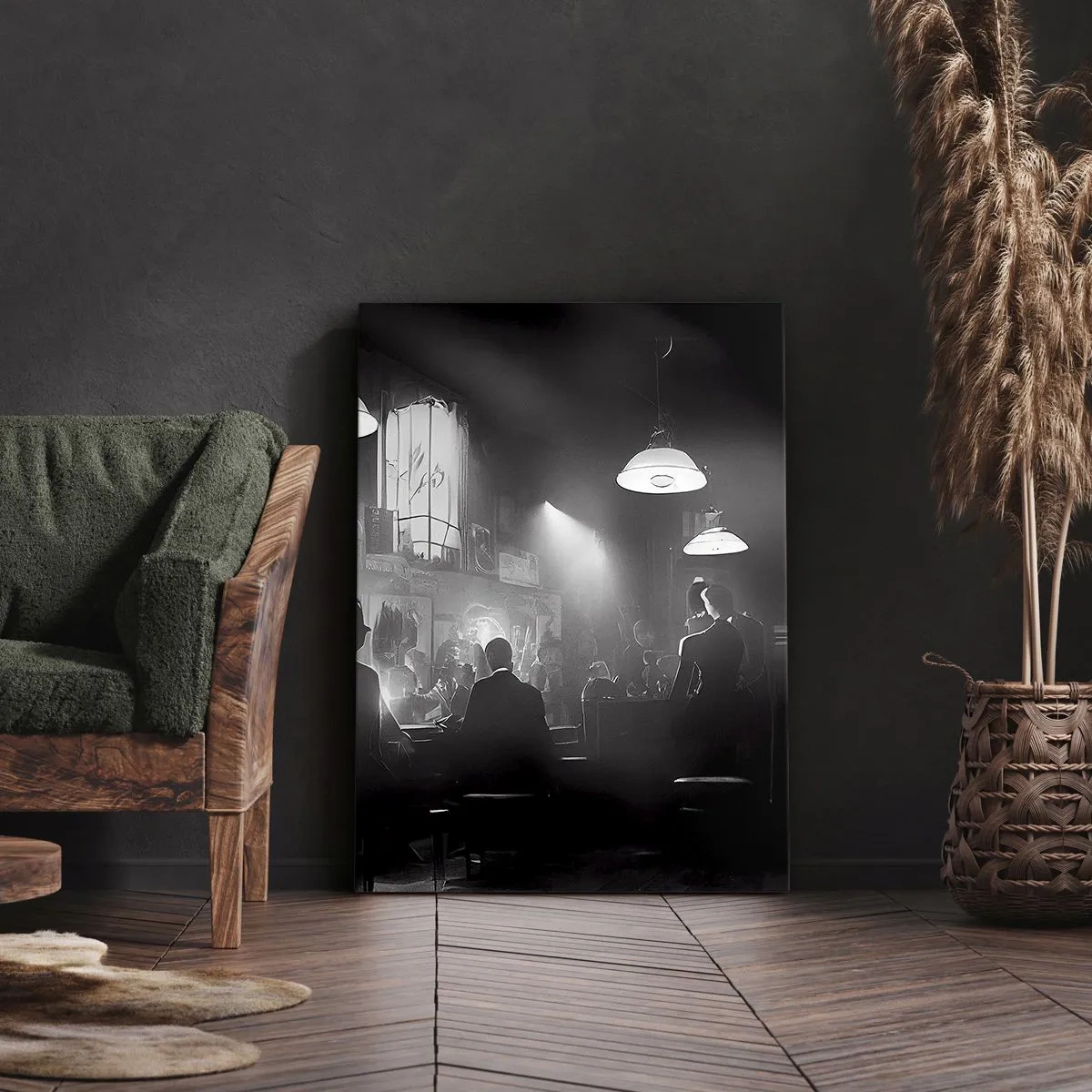 Quadro su tela - Stampe su Tela - Scena dei locali notturni jazz in bianco e nero - 70x100cm - Nell'atmosfera jazz - Decorazione murale moderna per soggiorno e camera da letto ARTTOR