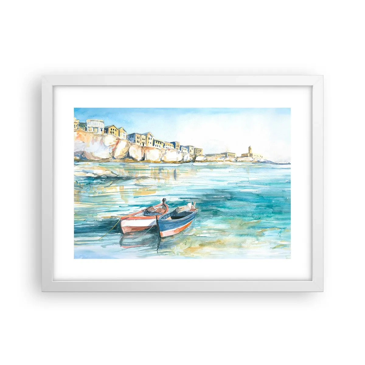 Poster in cornice bianca - Paesaggio in azzurro - 40x30 cm