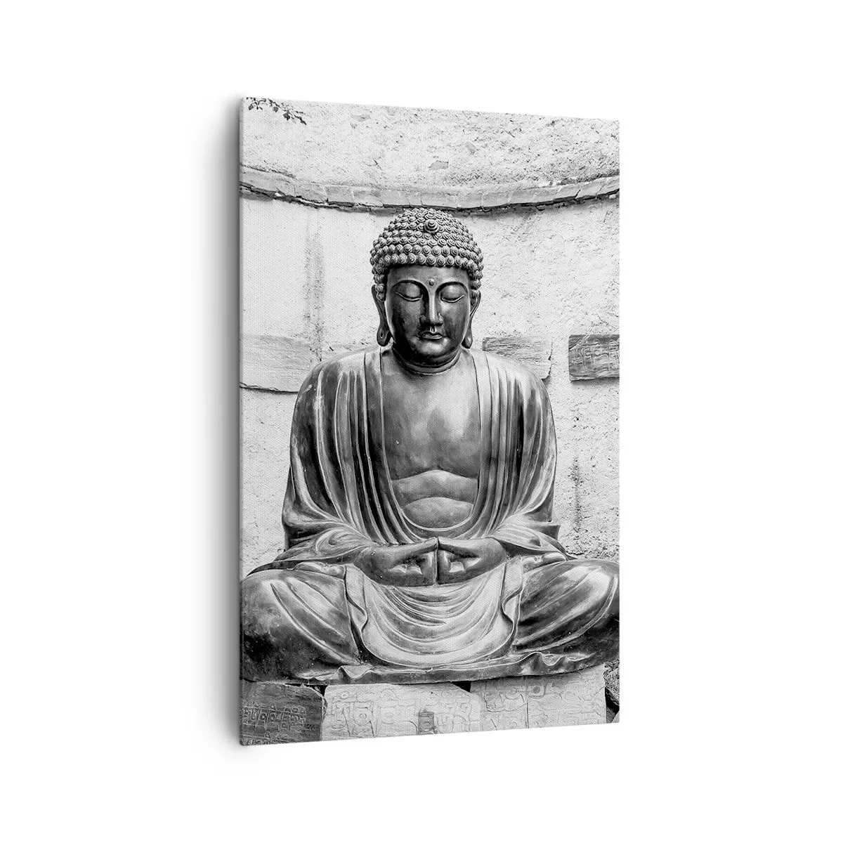 Quadro su tela - Stampe su Tela - Statua del Buddha in bianco e nero in posa meditativa - 80x120cm - Alla fonte della pace - Decorazione murale moderna per soggiorno e camera da letto ARTTOR