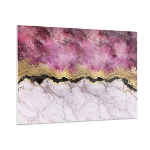 Quadro su vetro - Composizione astratta in marmo con accenti dorati e viola - 100x70cm - Sul confine - Decorazione murale moderna per soggiorno e camera da letto ARTTOR
