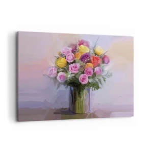 Quadro su tela - Stampe su Tela - Un mazzo di rose colorate in un vaso di vetro - 100x70cm - Bellezza immobile - Decorazione murale moderna per soggiorno e camera da letto ARTTOR