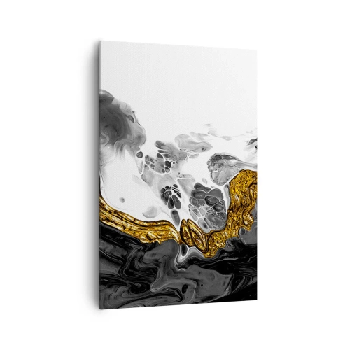 Quadro su tela - Stampe su Tela - Una composizione astratta con accenti di oro e nero. - 80x120cm - Composizione organica - Decorazione murale moderna per soggiorno e camera da letto ARTTOR