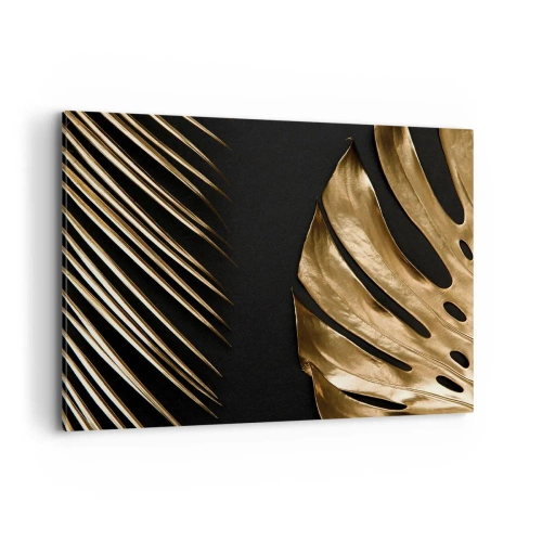 Quadro su tela - Stampe su Tela - Foglie dorate su sfondo nero - 100x70cm - Diverse, ma ugualmente care - Decorazione murale moderna per soggiorno e camera da letto ARTTOR